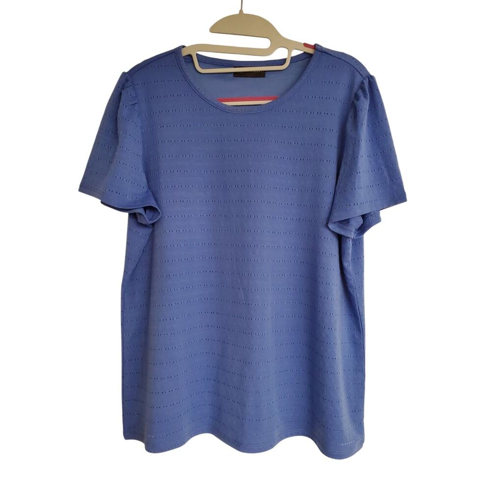 Women's Rafaella Blue Eyelet Striped Lined Blouse | Size Large - Picture 1 of 9